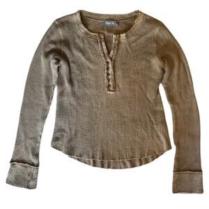 Blue B Collection Tan Waffle Half Button Long Sleeve Size M